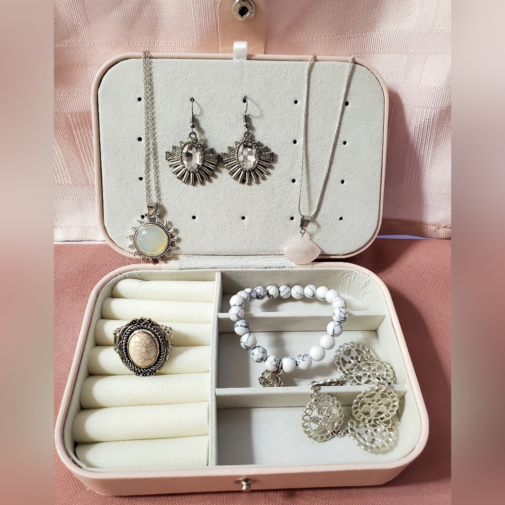 Elegant Silver and White Jewelry Set